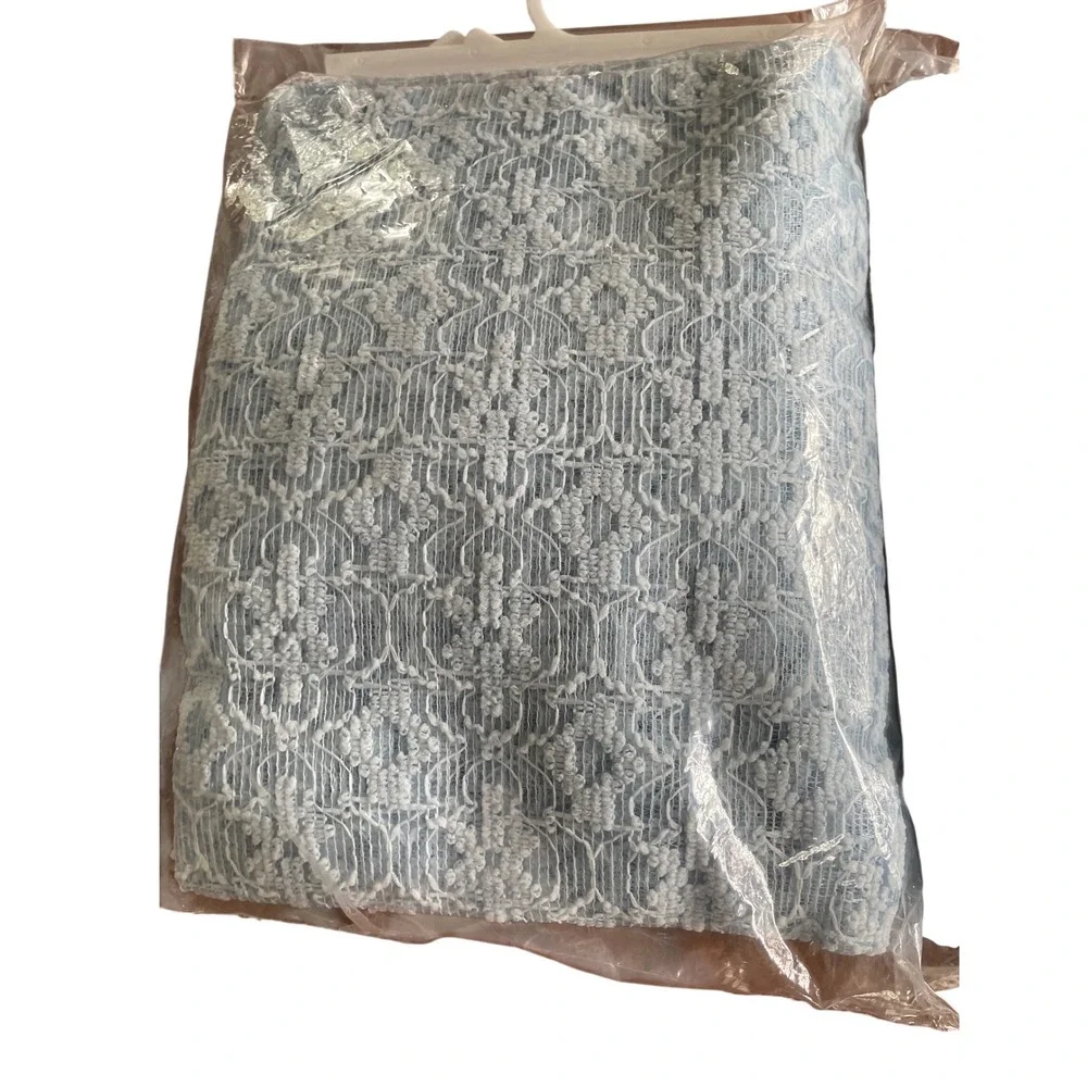 2 Vintage Beacon Looms Lacey Light Blue Lace Curtains 5pc Window in a Bag 60x63